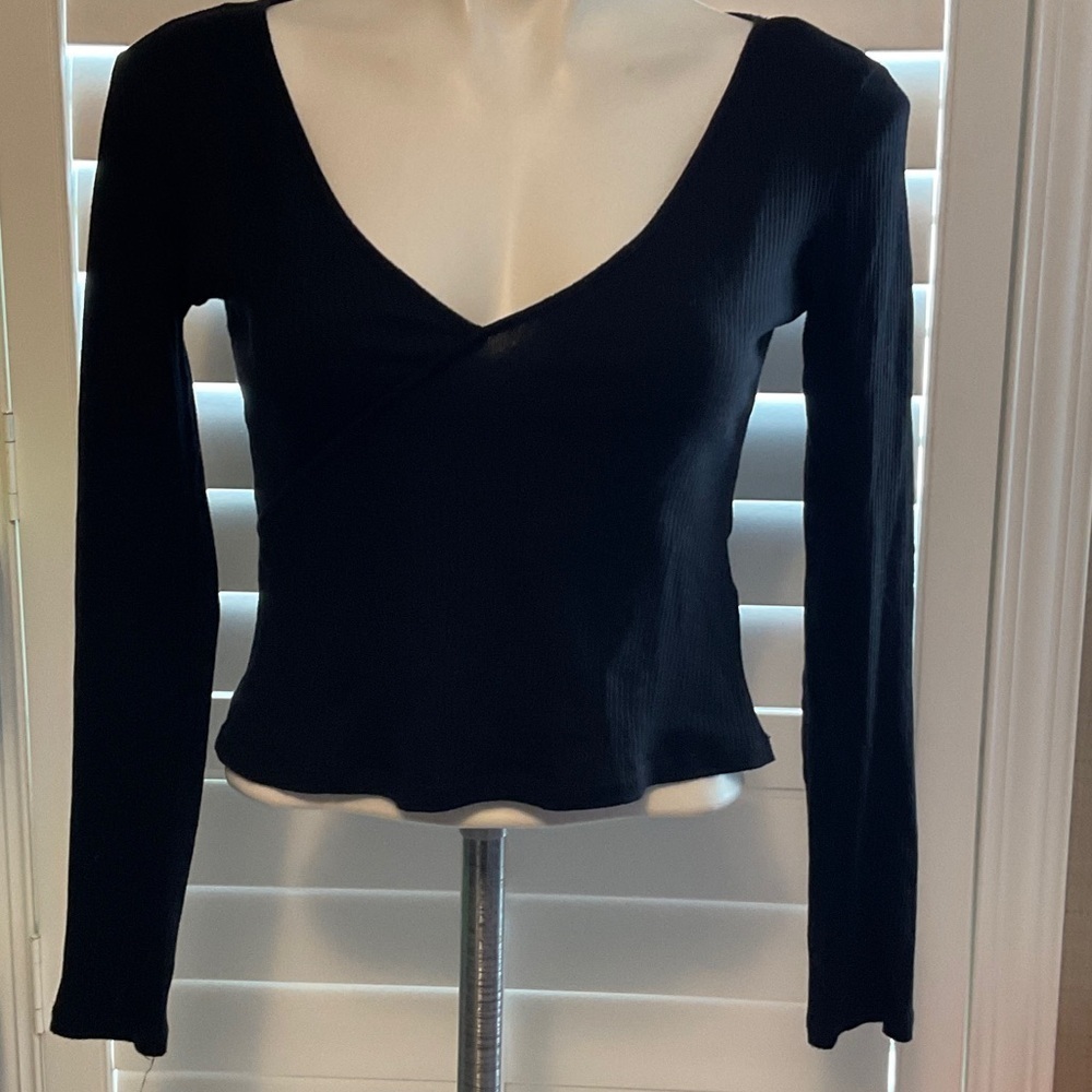 Divided Black Ribbed V-Neck Blouse